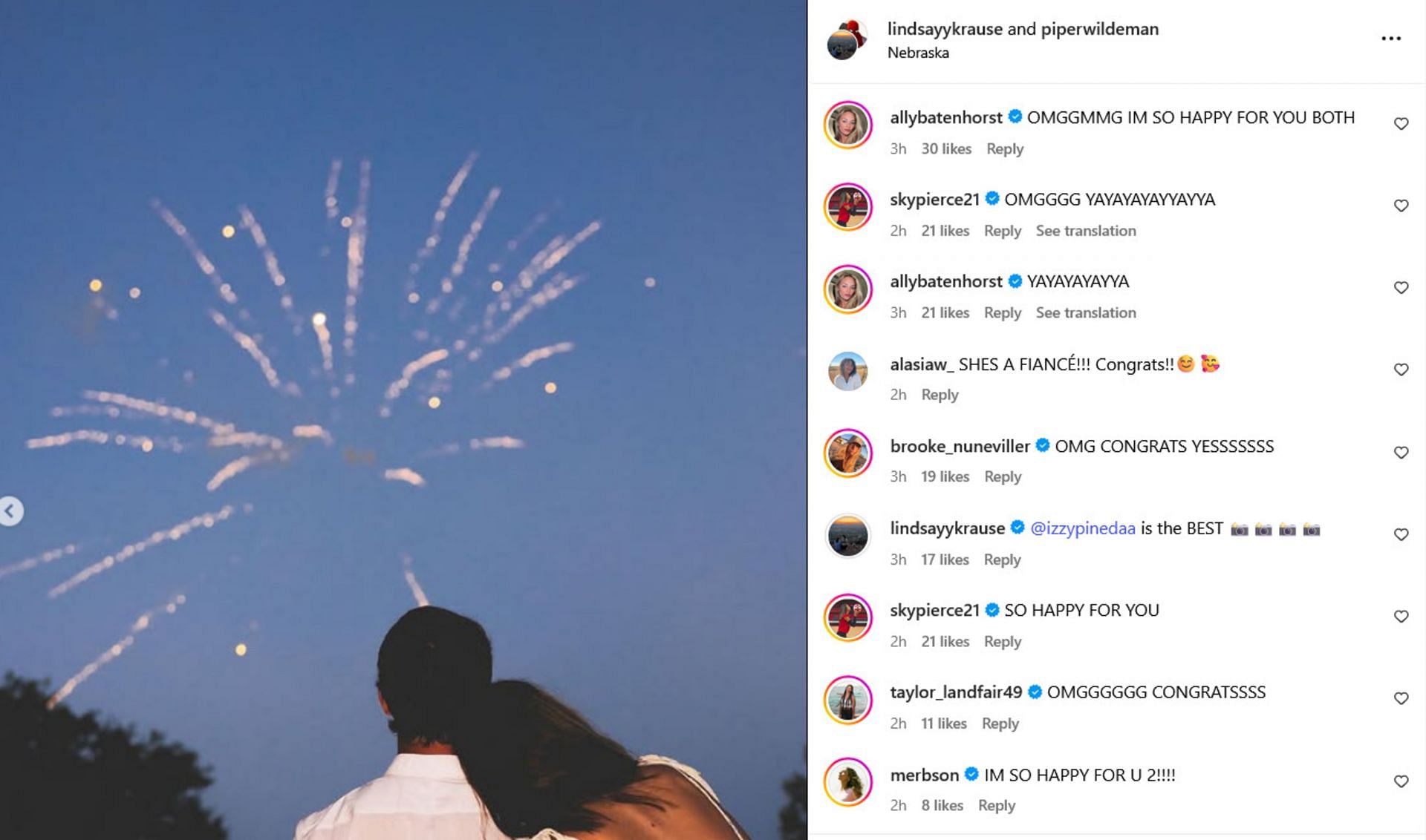 Screenshot of volleyball players' reactions on Lindsay Krause’s post. Credits - lindsayykrause